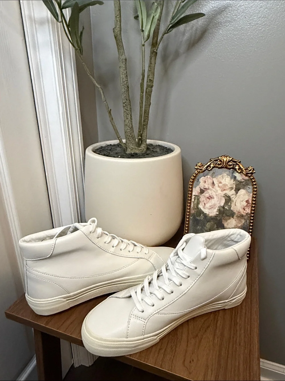 Madewell Sidewalk High Top Leather Sneakers Pale Parchment Women’s 11